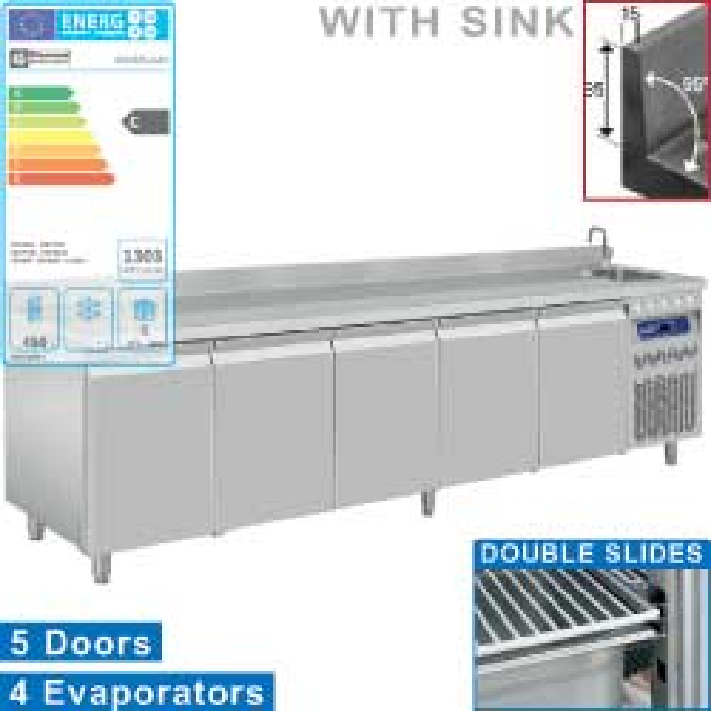 Image Geventileerde koeltafel "muraal", 5 deuren GN 1/1, met spoelbak 0