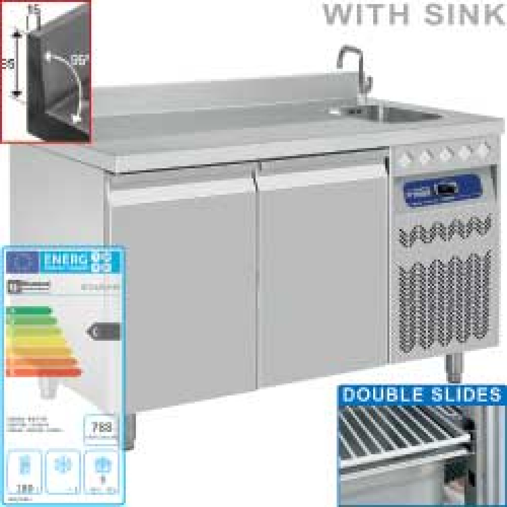 Image Geventileerde koeltafel "muraal", 2 deuren GN 1/1, met spoelbak 1