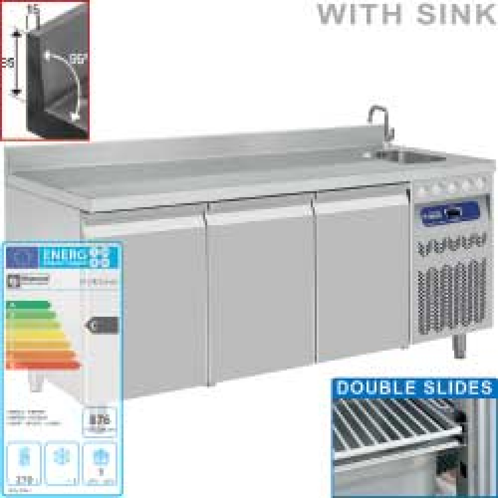 Image Geventileerde koeltafel "muraal", 3 deuren GN 1/1, met spoelbak 1