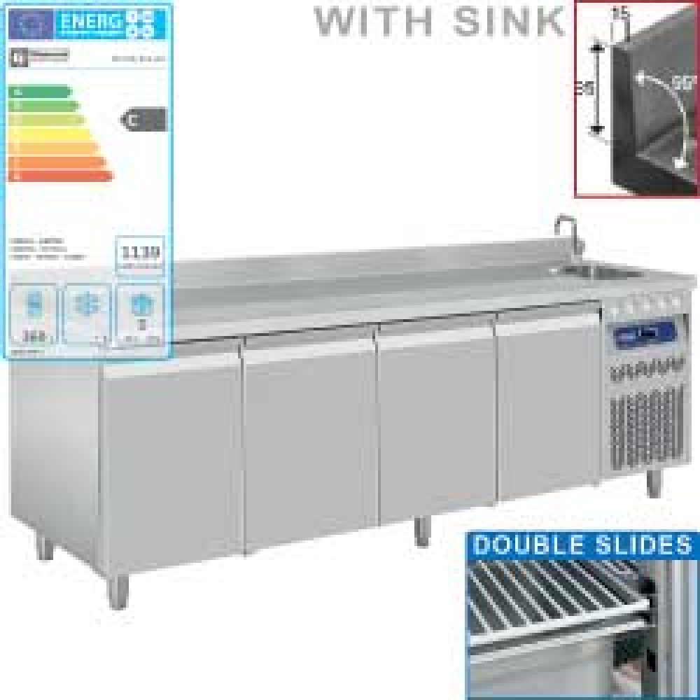 Image Geventileerde koeltafel "muraal", 4 deuren GN 1/1, met spoelbak 0