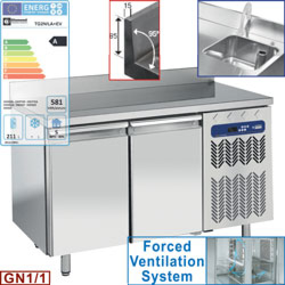 Image Geventileerde koeltafel "muraal", 2 deuren GN 1/1, met spoelbak 0