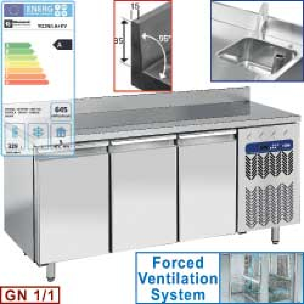 Image Geventileerde koeltafel "muraal", 3 deuren GN 1/1, met spoelbak 0