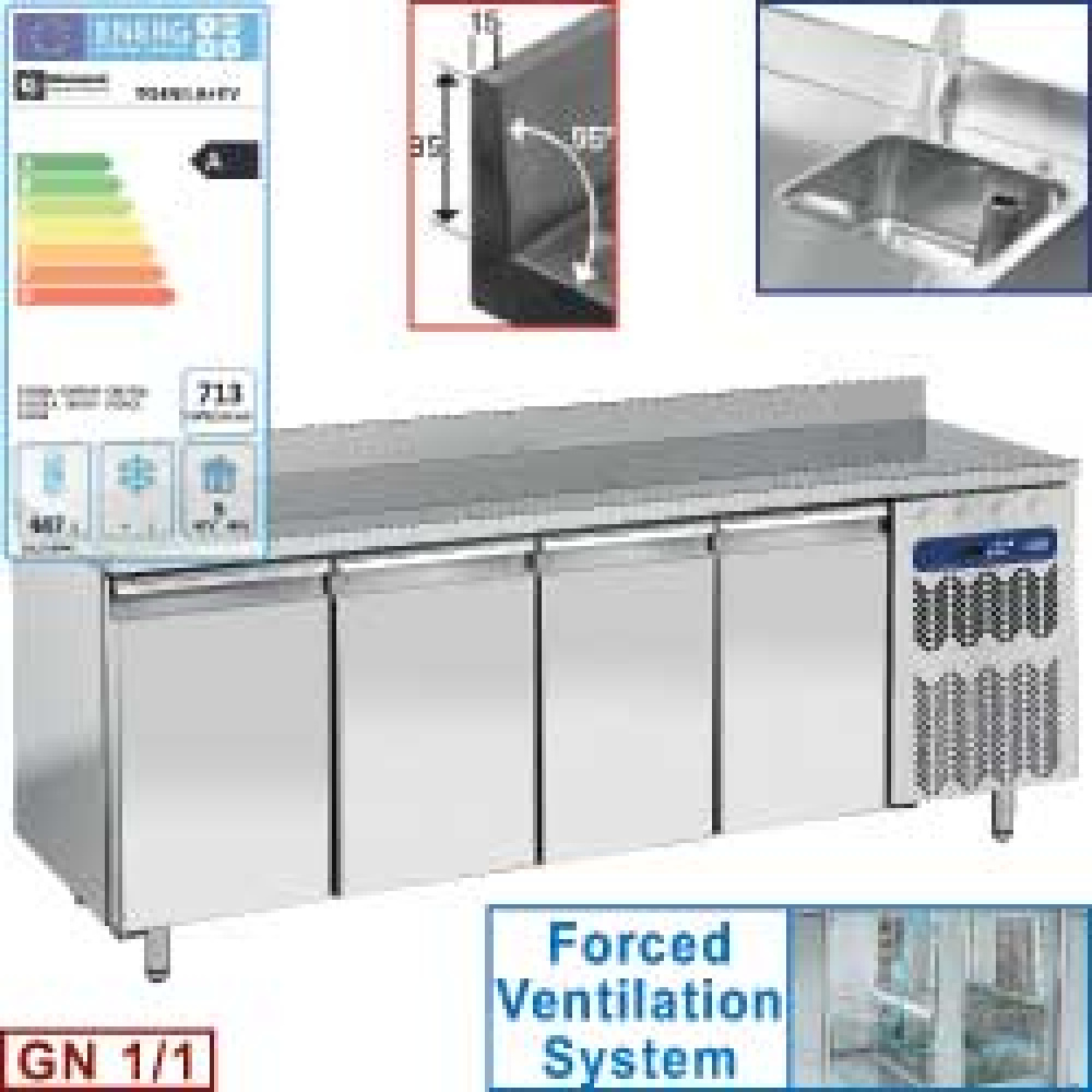 Image Geventileerde koeltafel "muraal", 4 deuren GN 1/1, met spoelbak 0