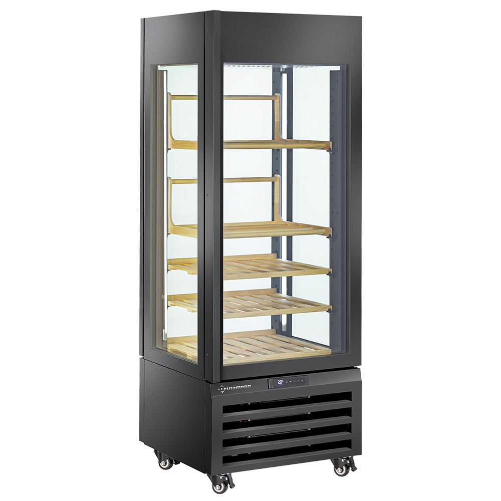 Image FULL glazen vitrine" 440 liter, 1 niveau + 4 planken, geventileerd - WINE - ZWART 0