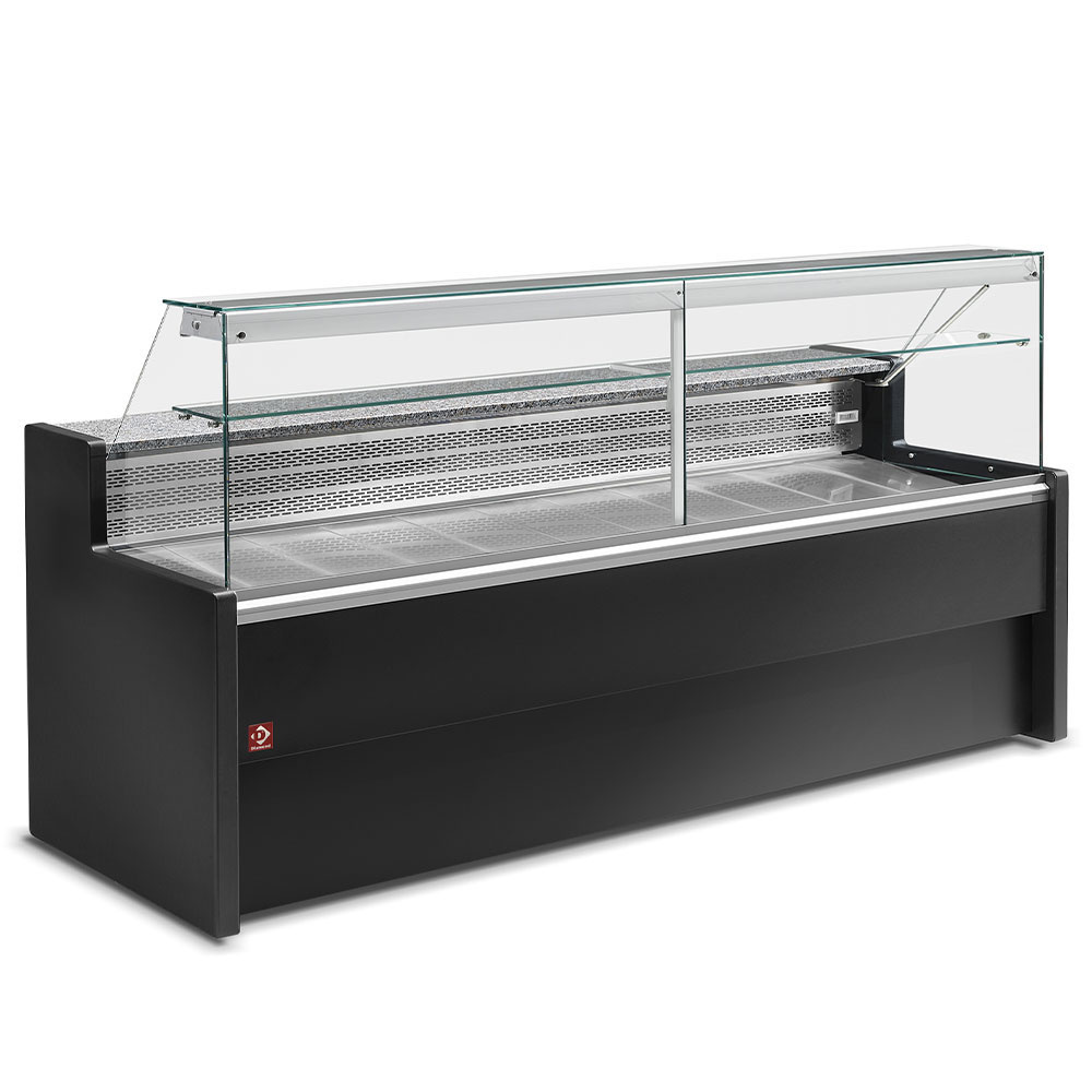 Image Gekoelde vitrinetoonbank met rechte ruit 90°, met reserve - ZWART+KIT schuivend plexiglas RO25/... samengesteld uit: 0