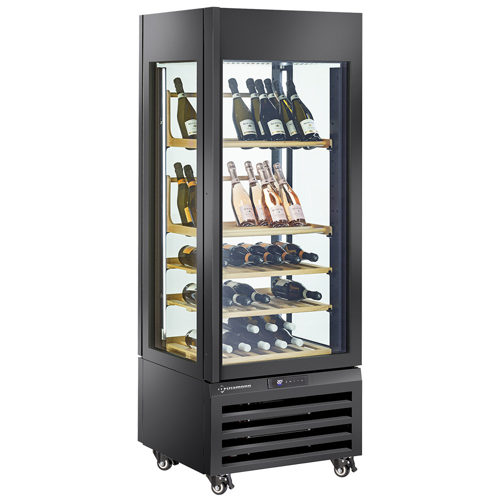 Image FULL glazen vitrine" 440 liter, 1 niveau + 4 planken, geventileerd - WINE - ZWART 1