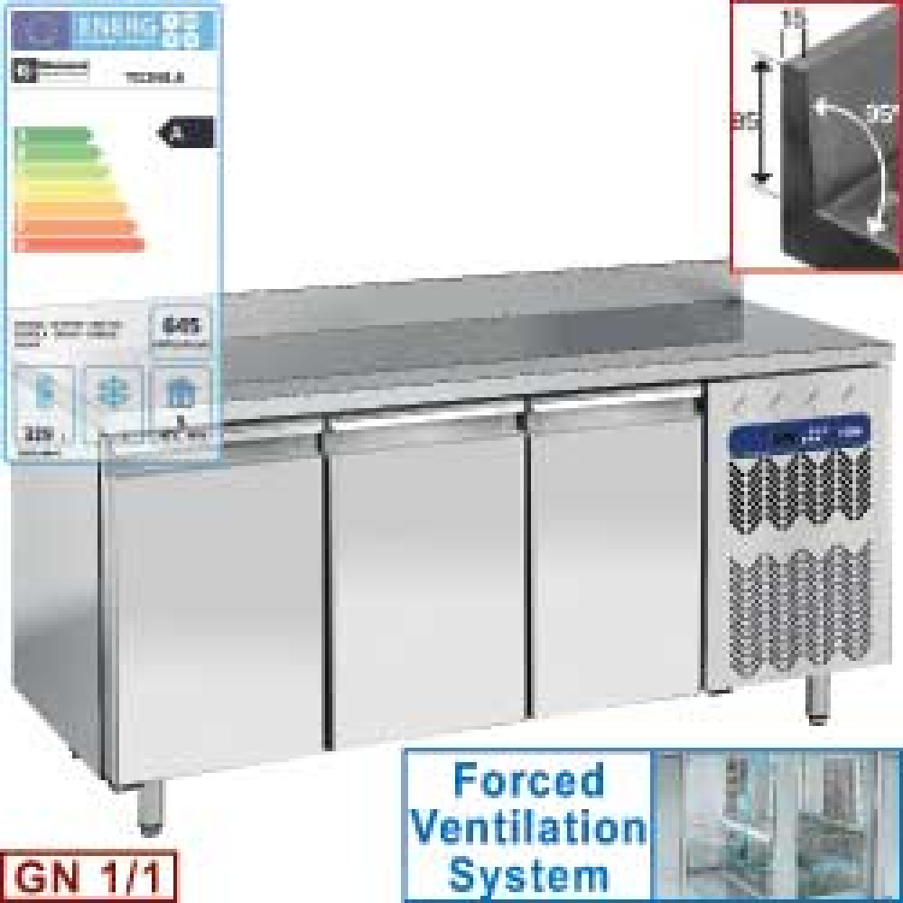 Image Wand koeltafel, geventileerd, 3 deuren GN 1/1, 405 liter 0