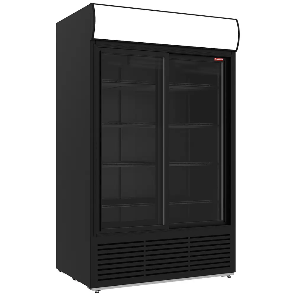 Image Positieve gekoelde vitrine 1230 liter, lichtbak, 2 schuifdeuren - ZWART 0