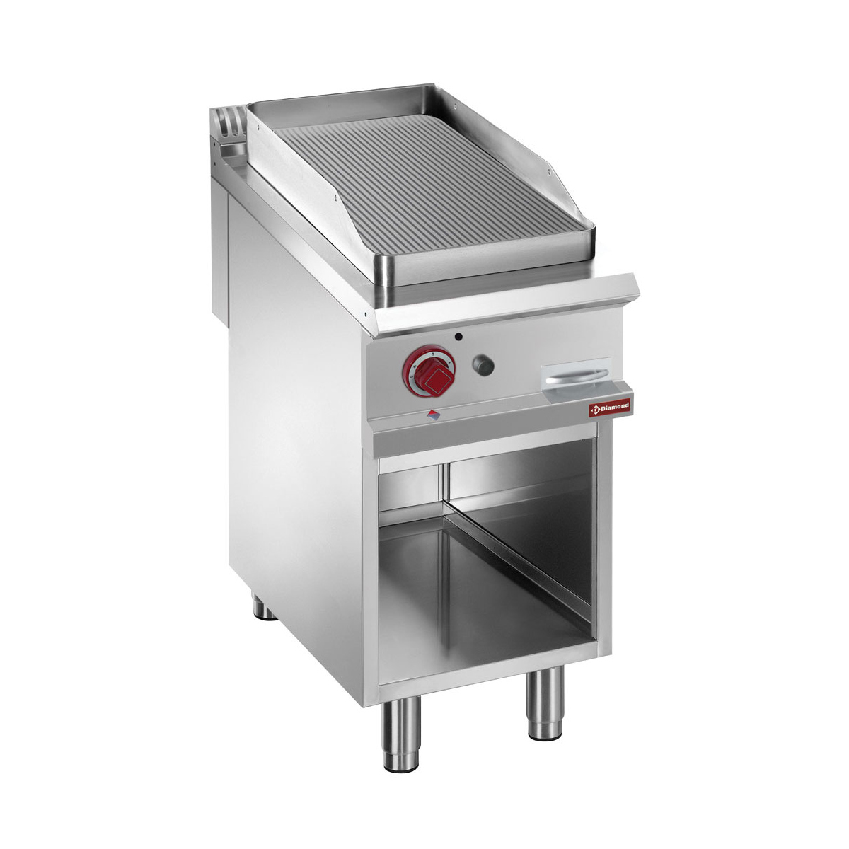 image bakplaat op gas met geribde plaat, module 1/2, op open kast 0