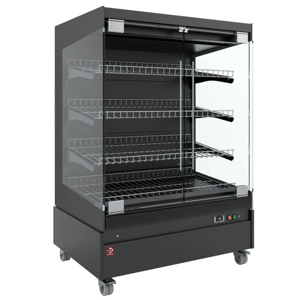 Image Warmte vitrine, zelfbediening, met glazen deur, op wielen - FULL BLACK 0