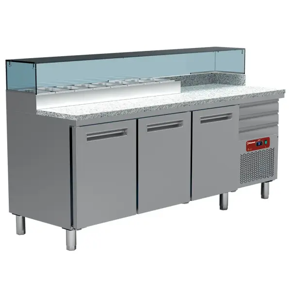 Image Pizzeria koeltafel, 3 deuren EN 600x400, 3 neutrale laden EN 600x400, gekoelde structuur 8x GN 1/4 0