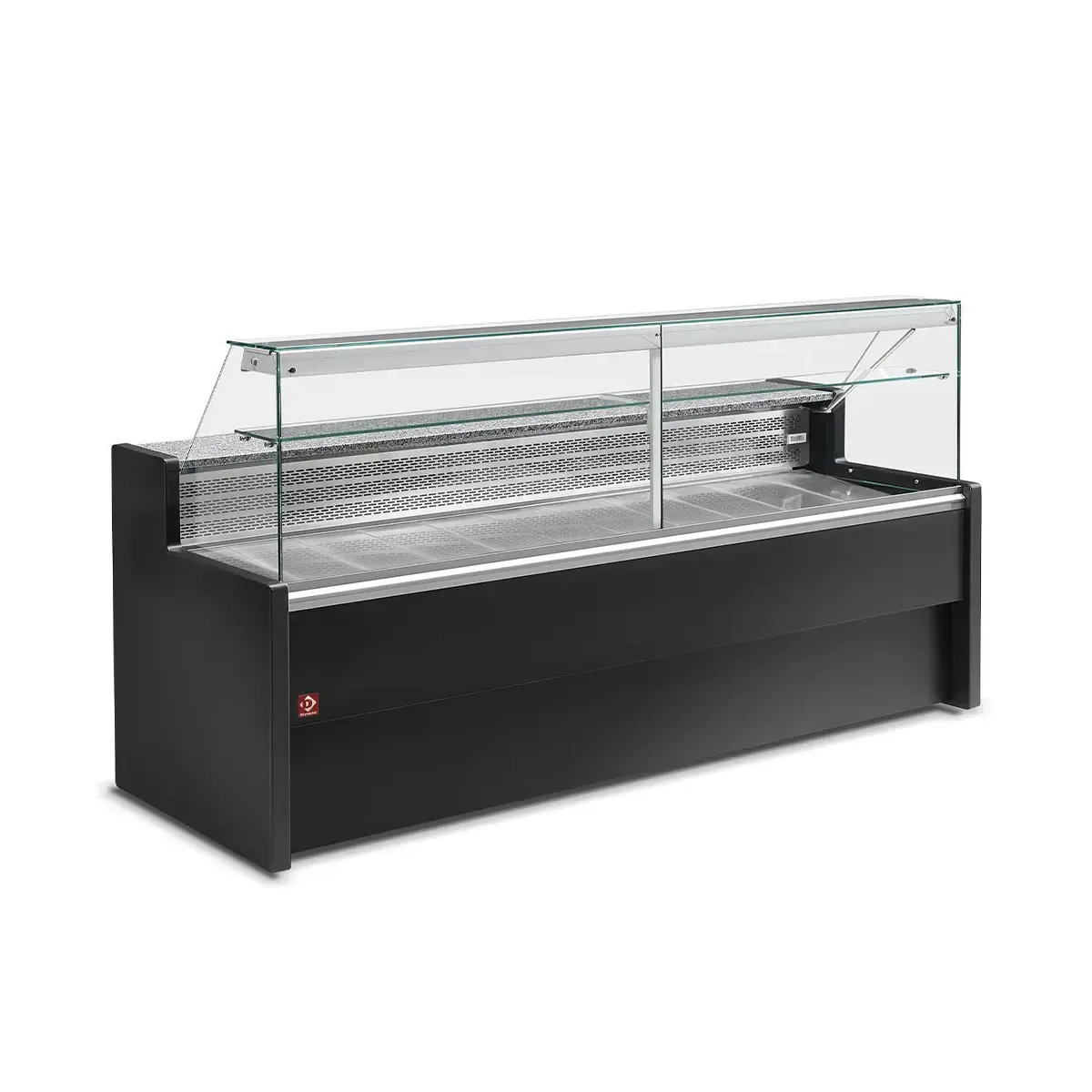 image gekoelde vitrinetoonbank met rechte ruit 90°, met reserve - zwart 0