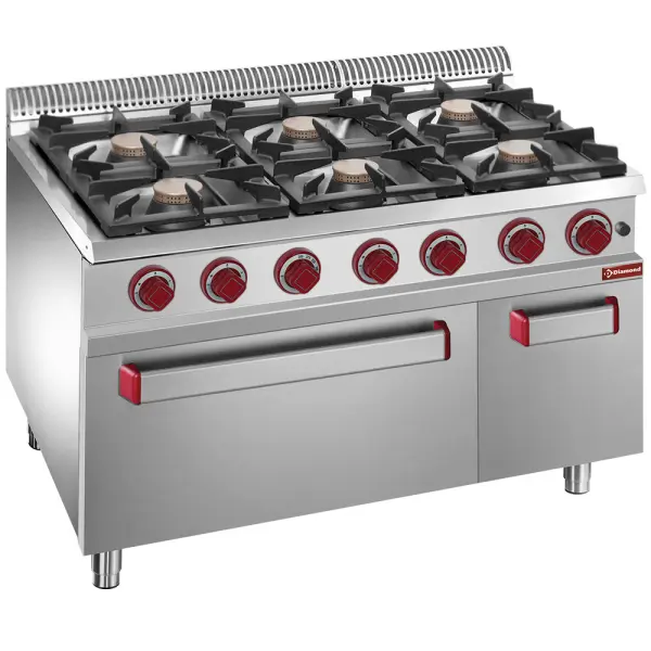 Image Gasfornuis 6 branders, gasoven GN 2/1, neutrale kast 0