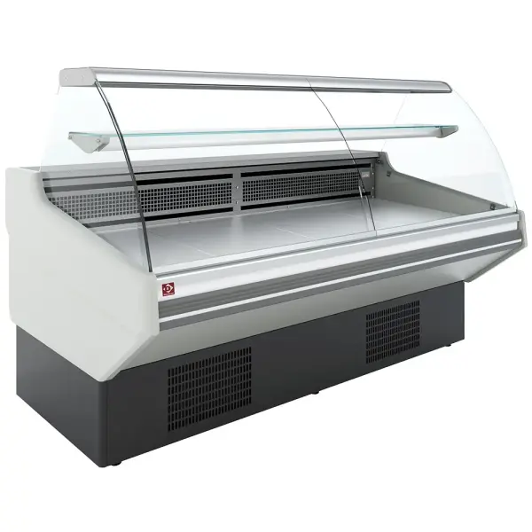 Image Statische vitrinetoonbank met opslag, gebogen glas - WITTE voorkant 0
