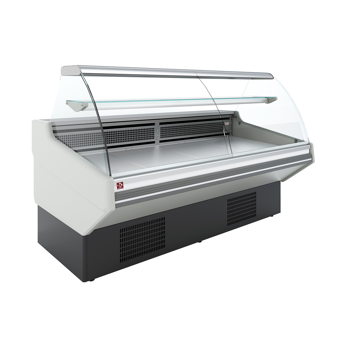 image statische vitrinetoonbank met opslag, gebogen glas - witte voorkant 0