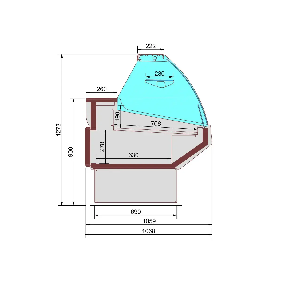 image geventileerde toonbank, met opslag, gebogen glas - witte voorkant 1