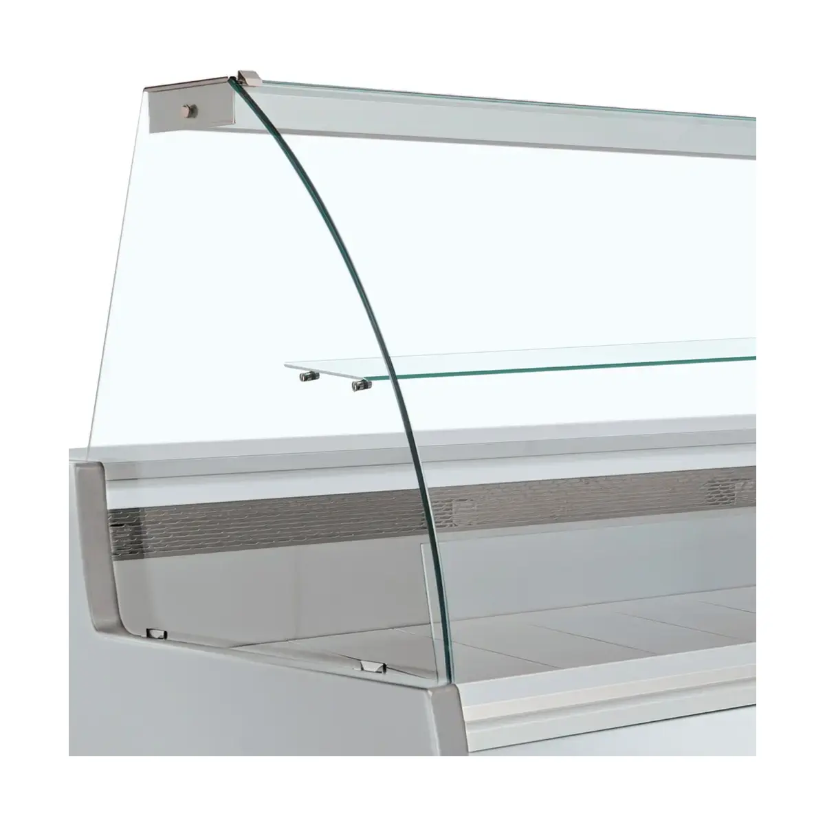 image gekoelde vitrinetoonbank gebogen ruit, geventileerd, met reserve - grijs/wit 1