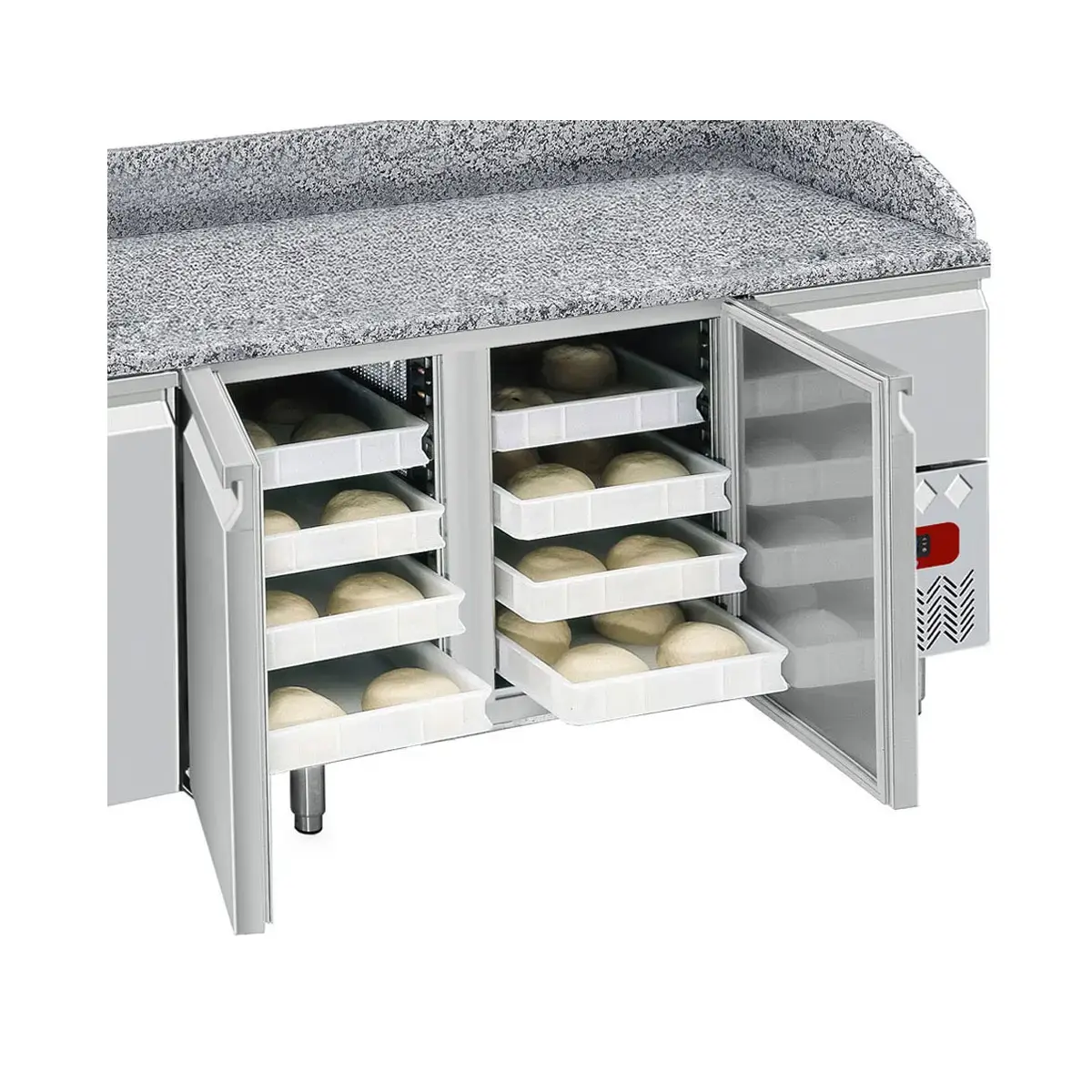 image koeltafel 2 deuren 600x400, 2 neutrale laden (8x bakken 600x400) + gereedschapslade 2