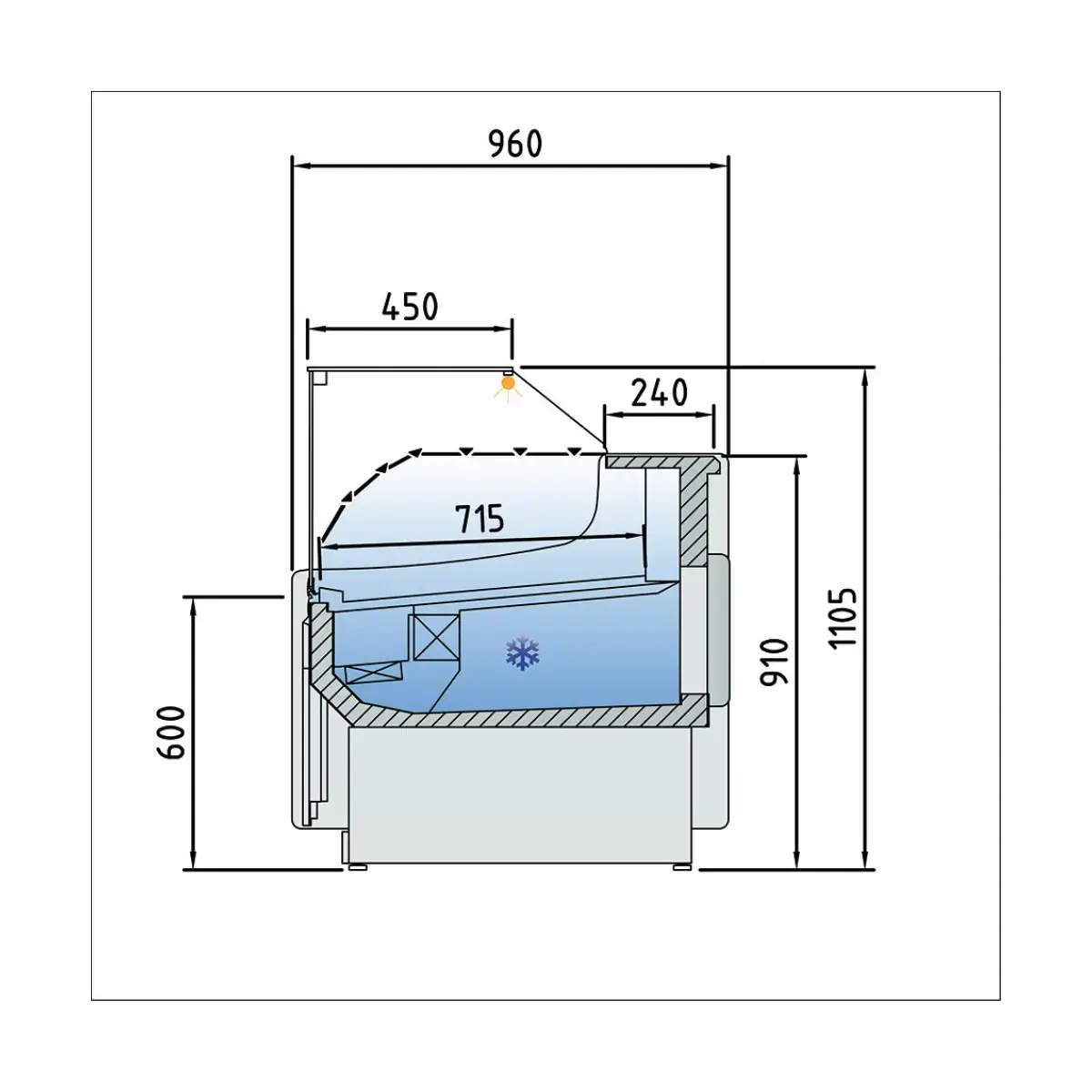 image geventileerde vitrinetoonbank, met laag glas, met reserve – zwart 1