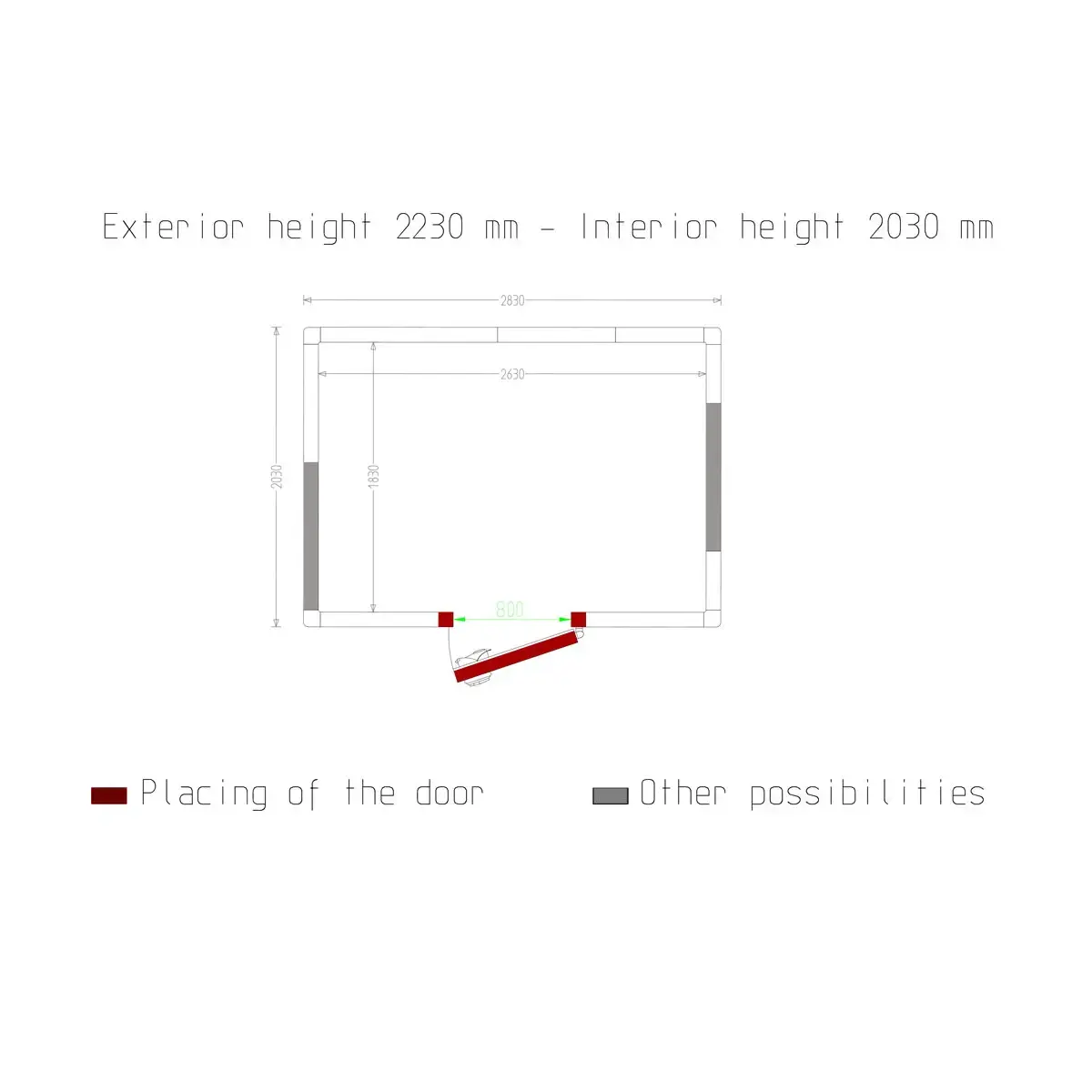 image kamer iso 100, afm. int. 2630 x 1830 xh 2030 mm (9,77 m³) 4