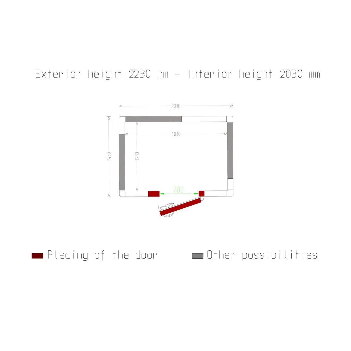 image kamer iso 100, afm. int. 1830 x 1230 xh 2030 mm (4,57 m³) 4