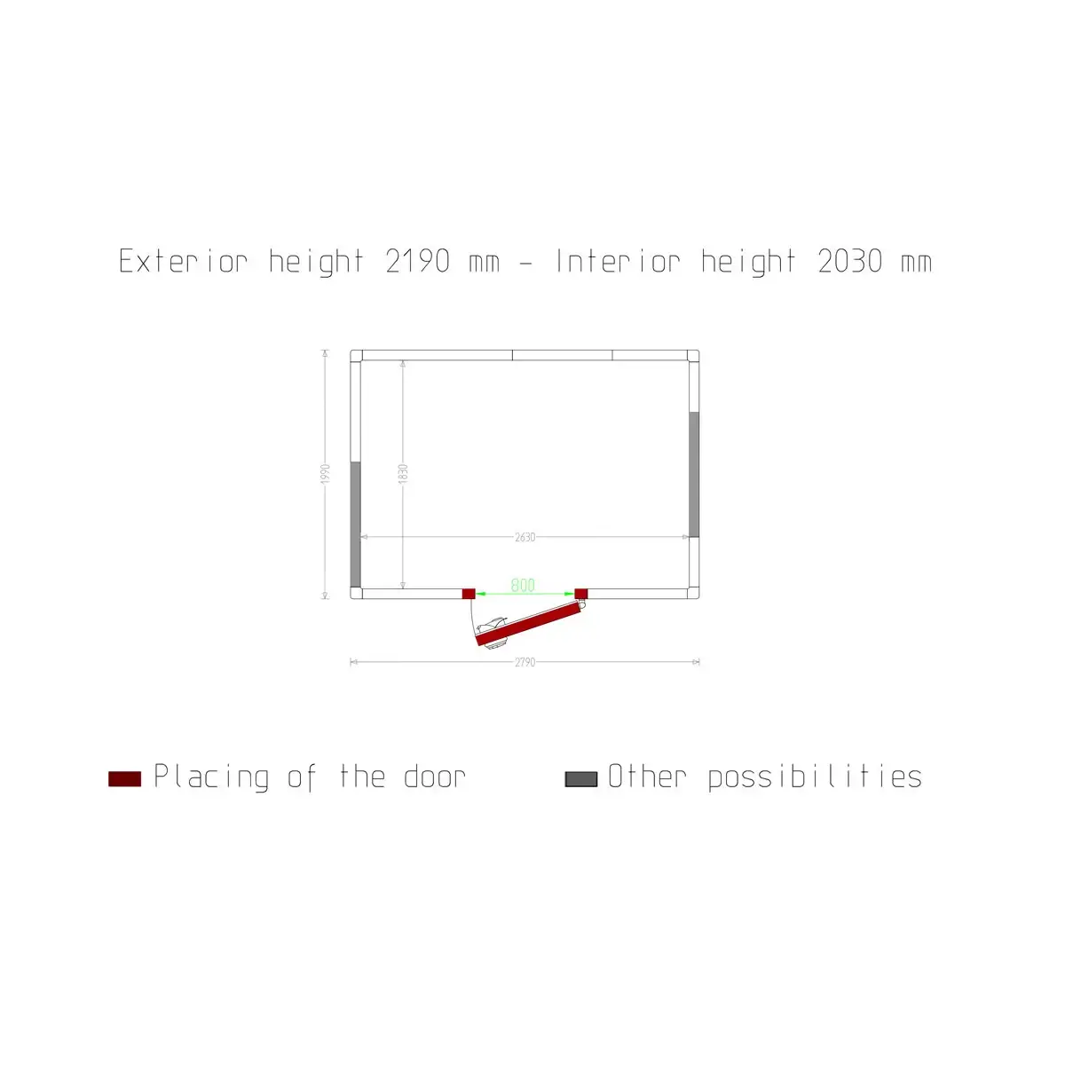 image kamer iso 80, afm. int. 2630 x 1830 xh 2030 mm (9,77 m³) 4