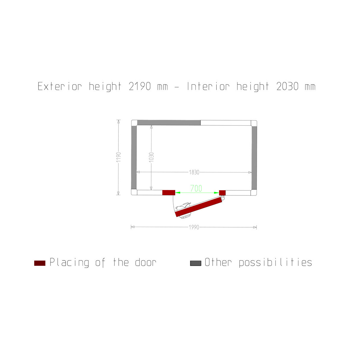 image kamer iso 80, afm. int. 1830 x 1030 xh 2030 mm (3,83 m³) 4