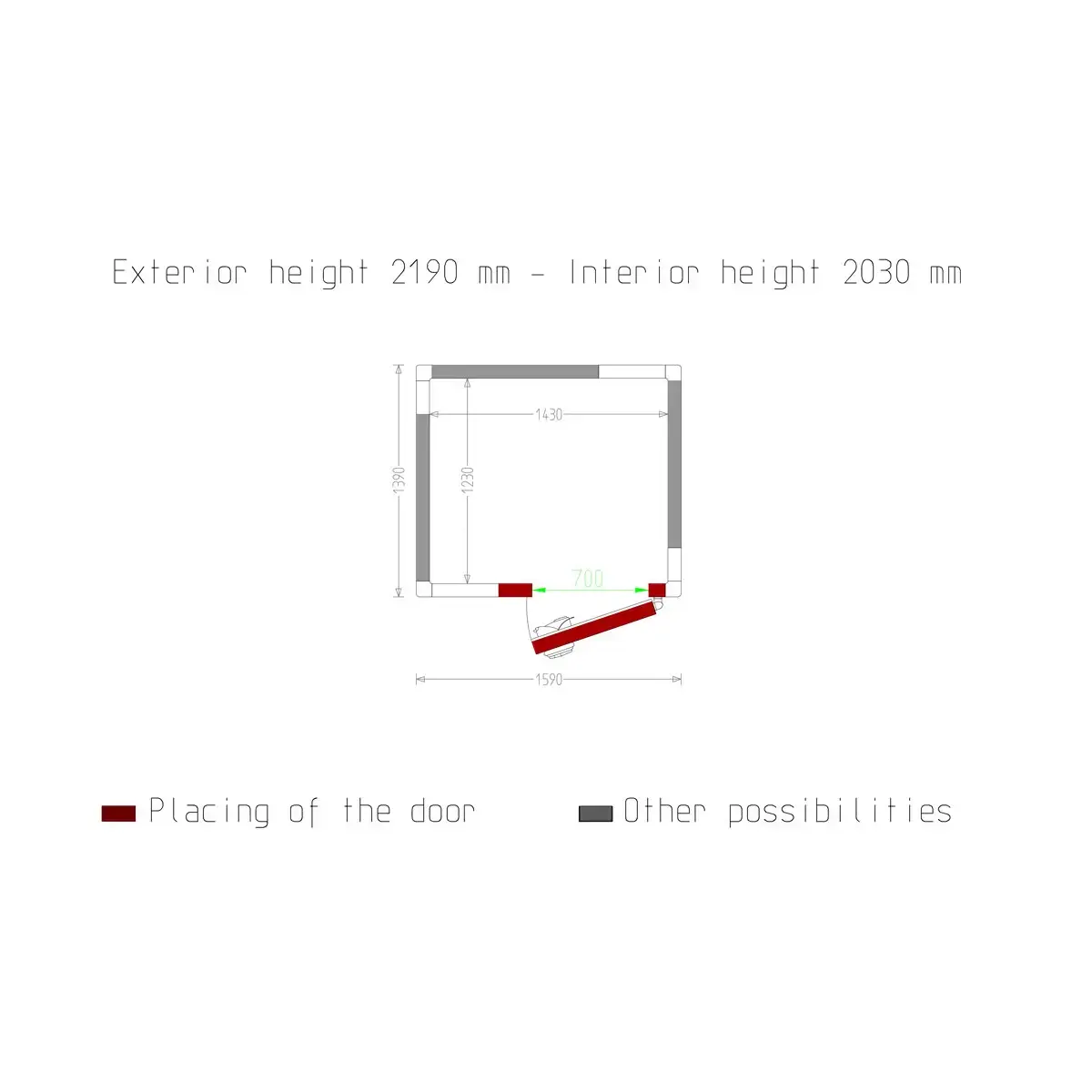 image kamer iso 80, afm. int. 1430 x 1230 xh 2030 mm (3,57 m³) 4