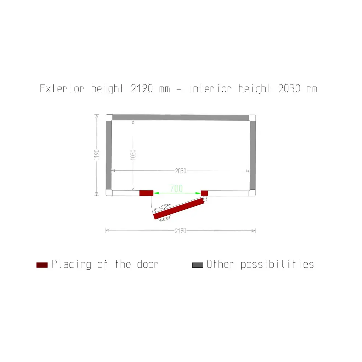 image kamer iso 80, afm. int. 2030 x 1030 xh 2030 mm (4,24 m³) 4