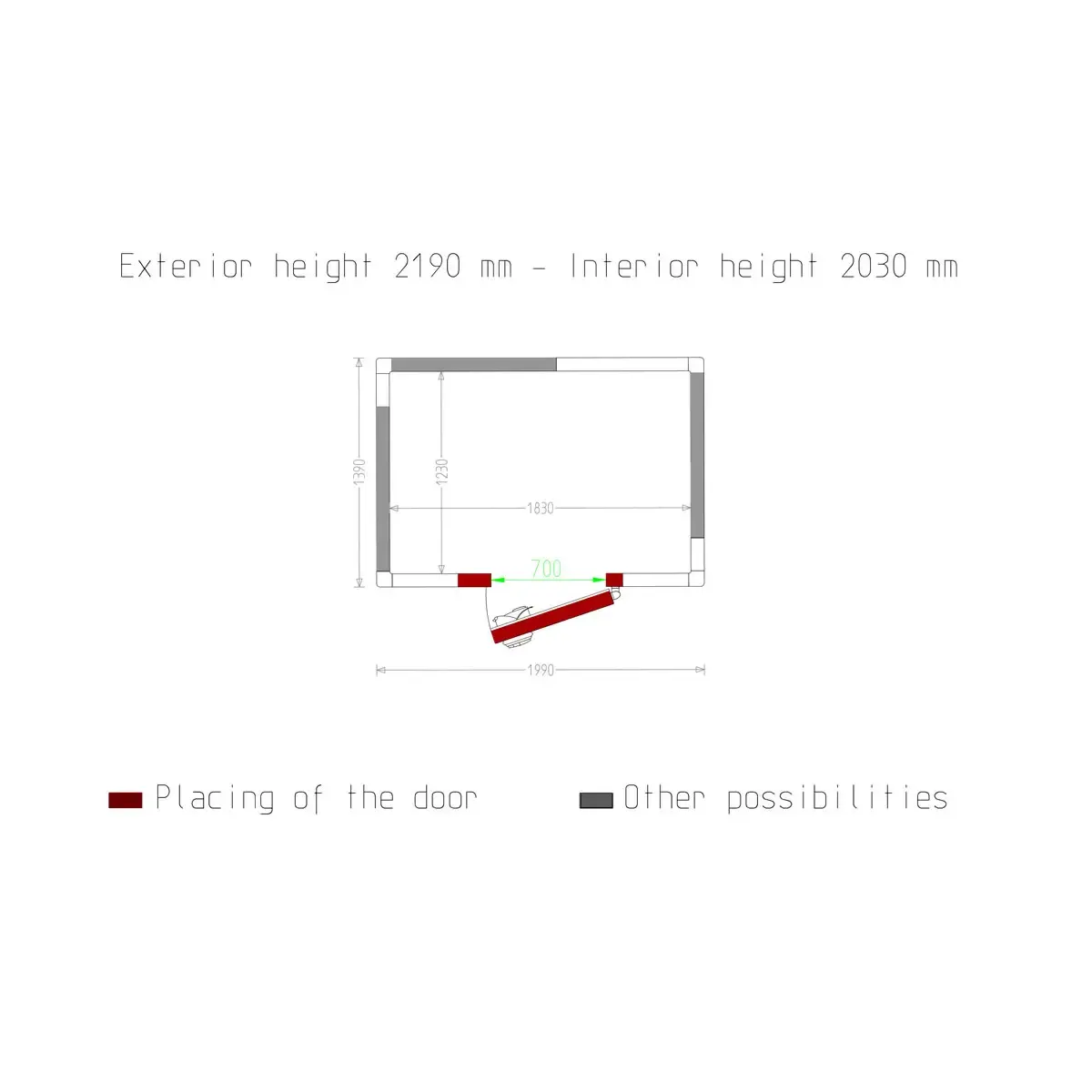 image kamer iso 80, afm. int. 1830 x 1230 xh 2030 mm (4,57 m³) 4