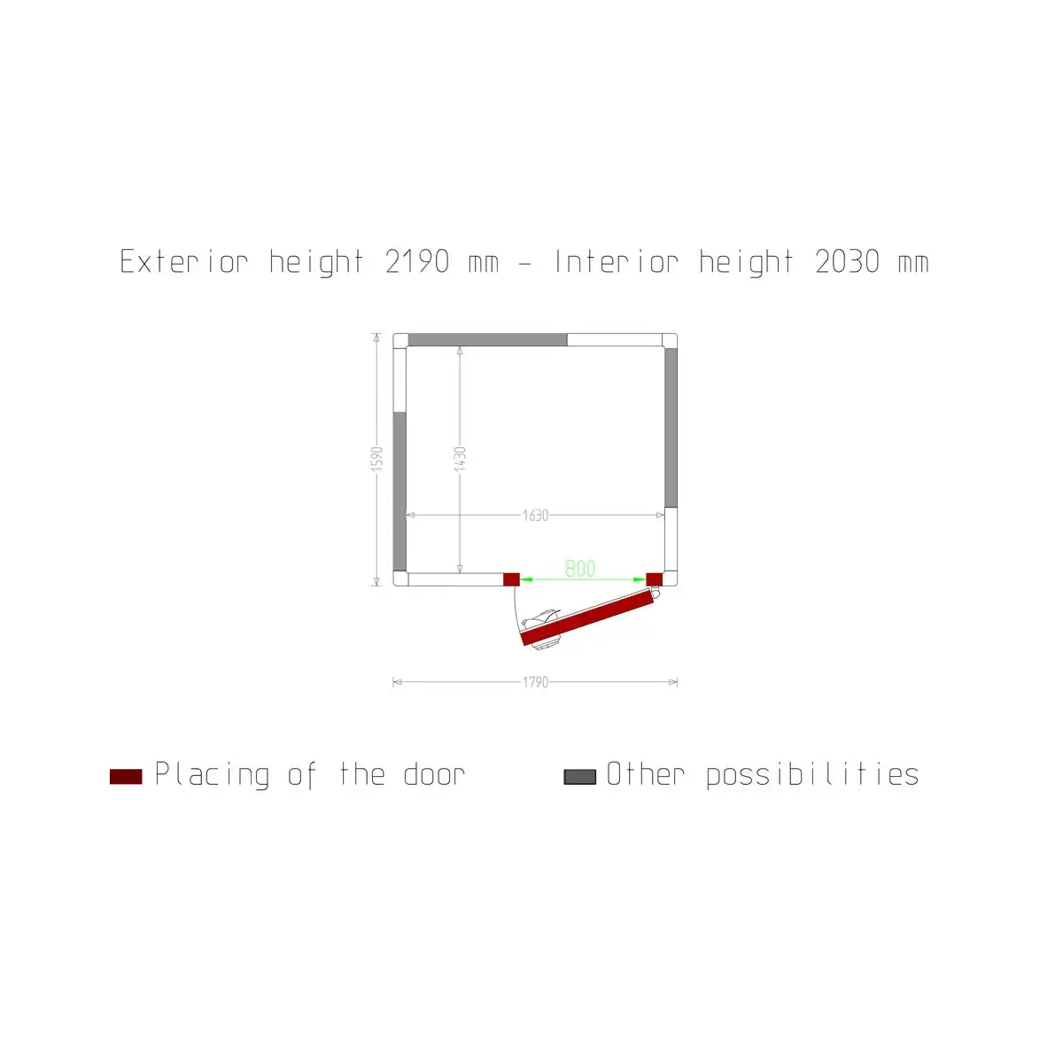 image kamer iso 80, afm. int. 1630 x 1430 xh 2030 mm (4,73 m³) 4