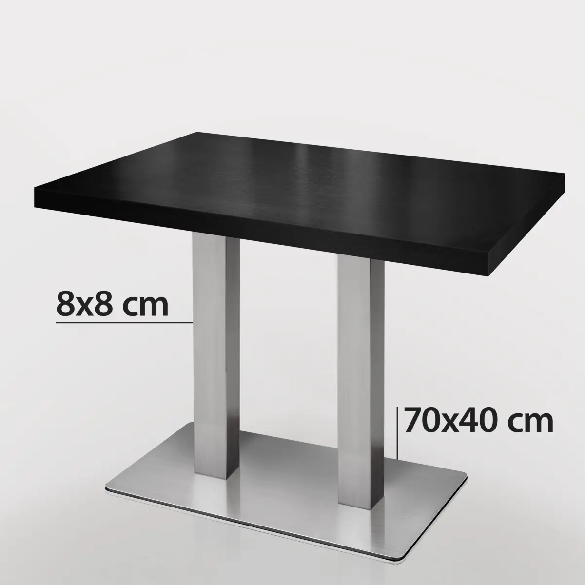 tafel rechthoek zwart met rvs onderstel 120cm x 70cm - afbeelding 1
