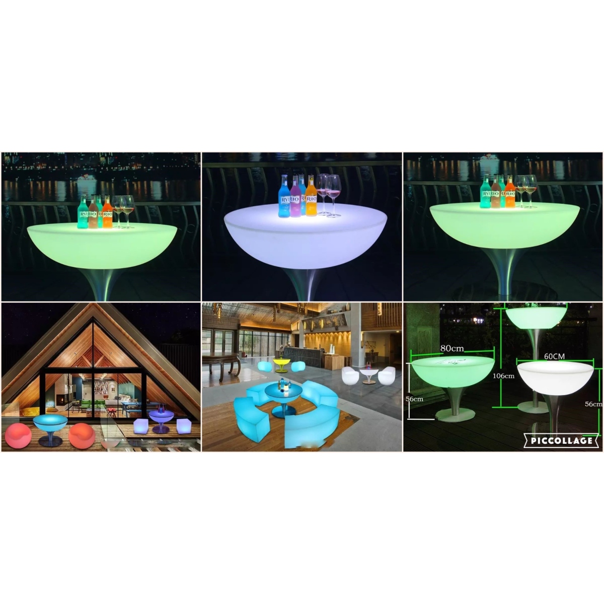 acrylic led cocktail table rond colage