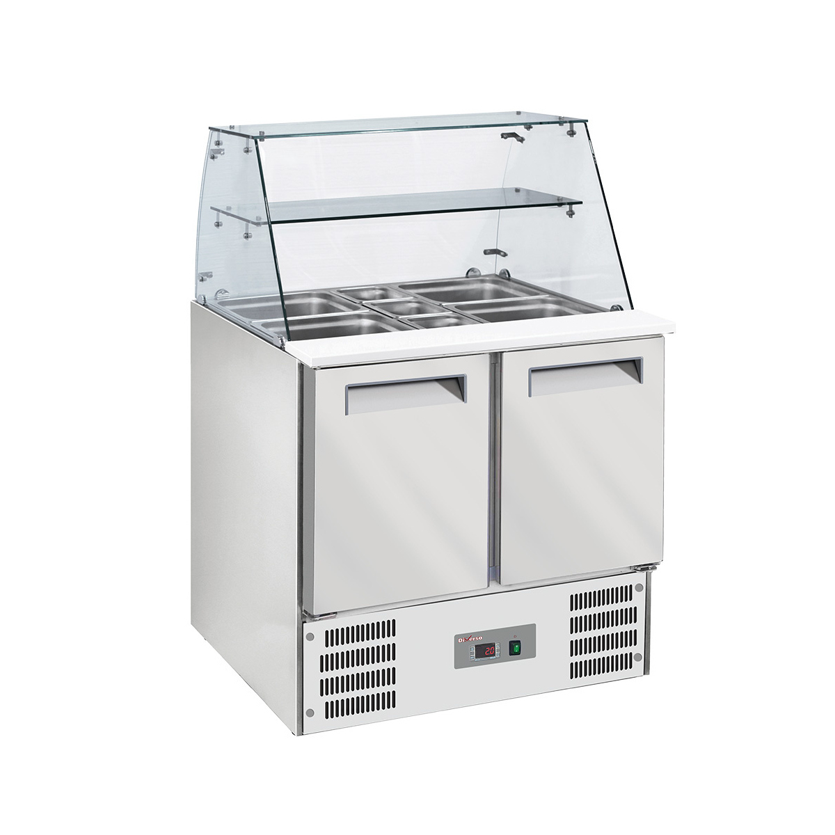 image gekoelde saladette met gebogen glas 2x gn1/1 + 3x gn 1/6-150 mm + reserve 2 deuren gn 1/1 0
