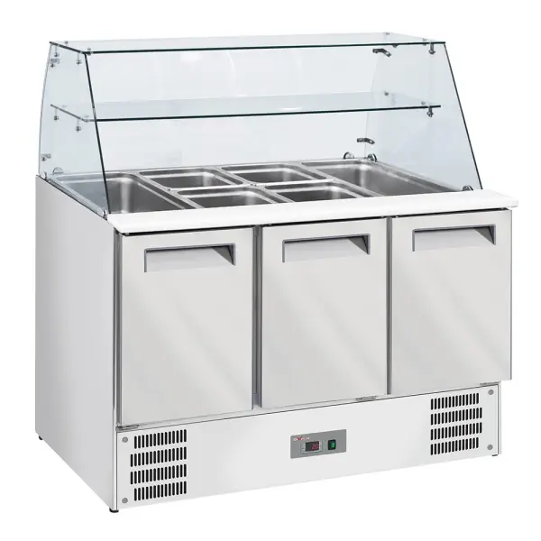 Image Gekoelde saladette met gebogen glas 4x GN1/1-150 mm + reserve 3 deuren GN 1/1 0