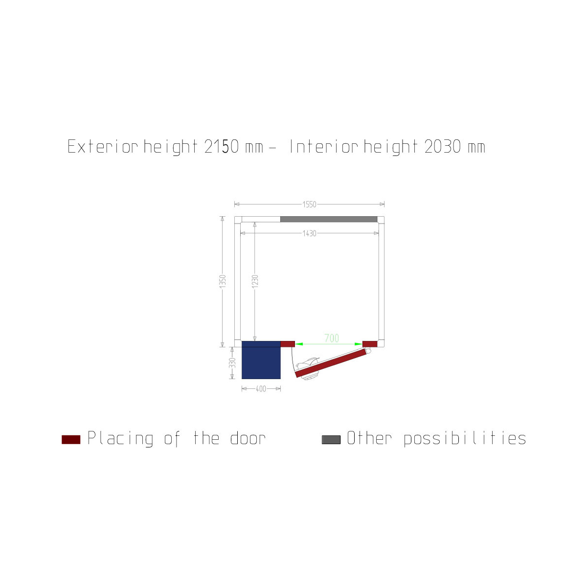 image kamer iso 60 met groep, afm. int. 1430 x 1230 xh 2030 mm (4,07 m³ ) 1