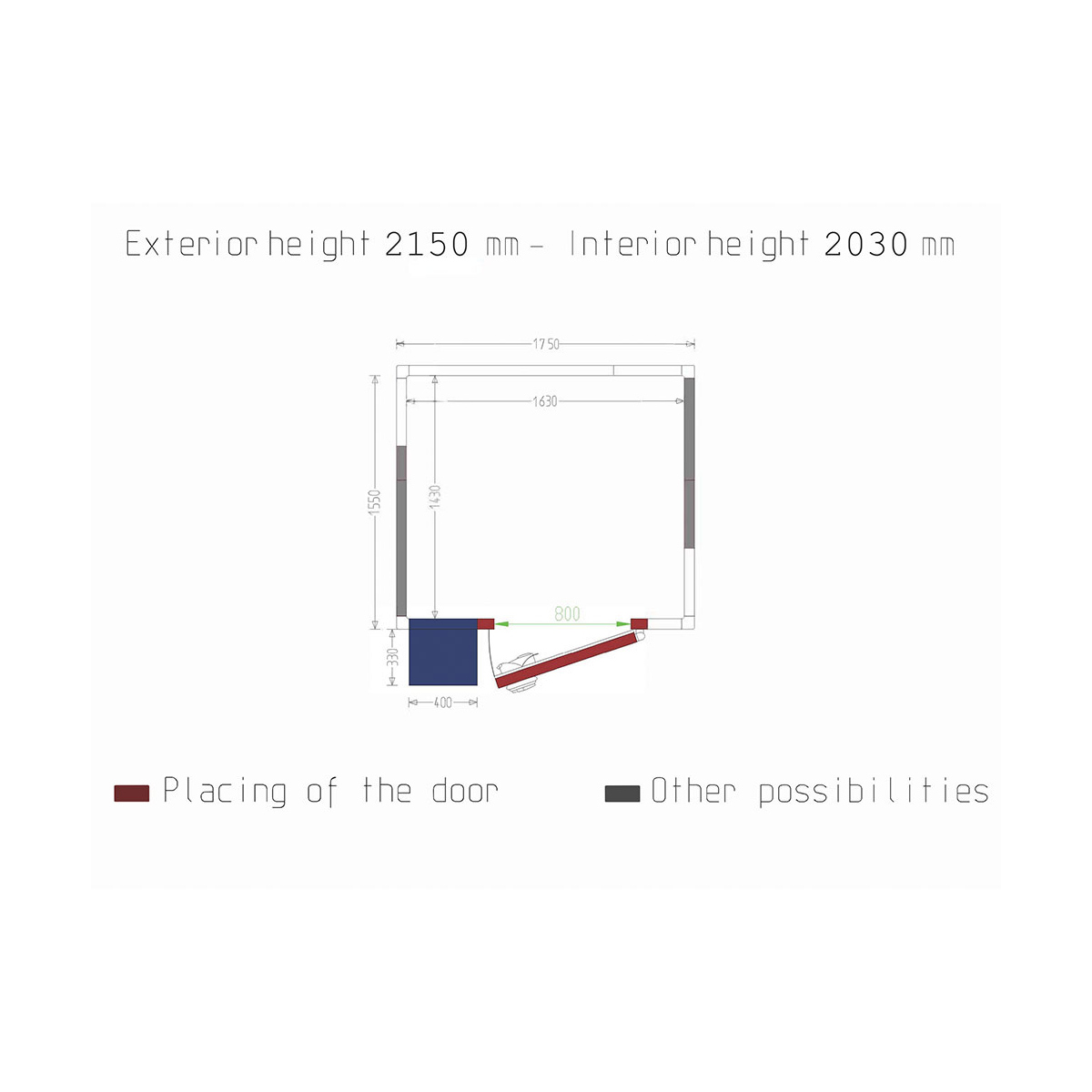 image kamer iso 60 met groep, afm. int. 1630 x 1430 x h2030 mm (4,73 m³ ) 1