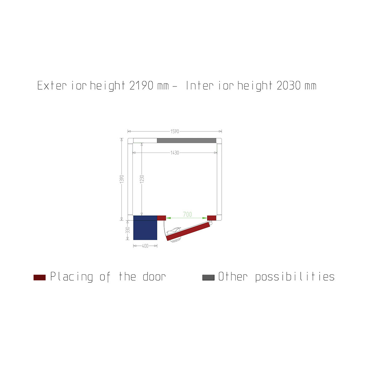 image kamer iso 80 met groep, afm. int. 1430 x 1230 xh 2030 mm (3,57 m³ ) 1