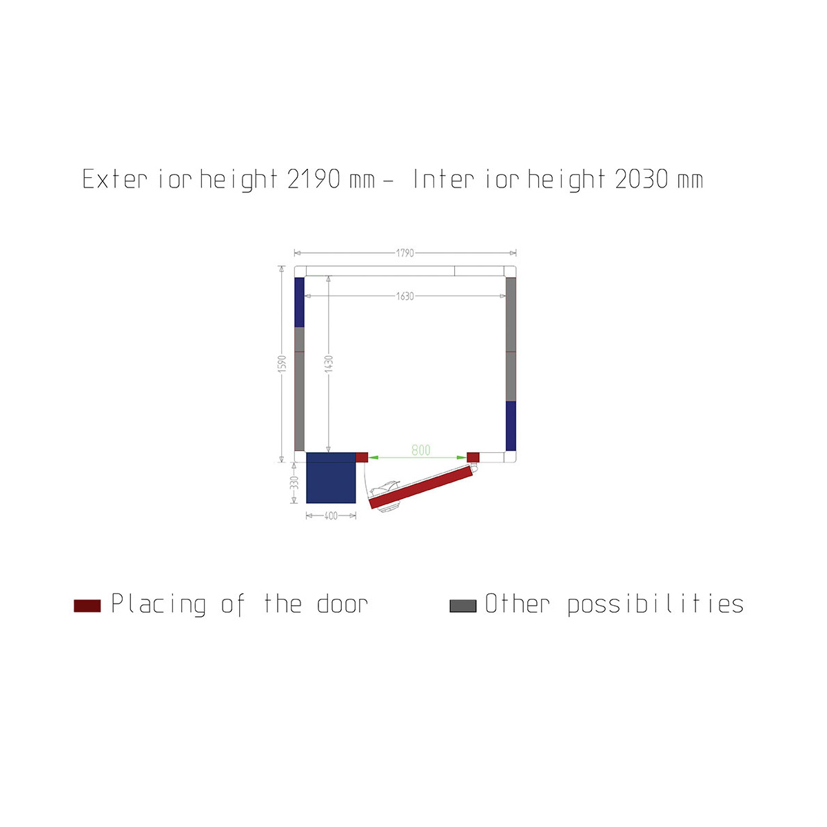 image kamer iso 80 met groep, afm. int. 1630 x 1430 x h2030mm (4,73m³) 1