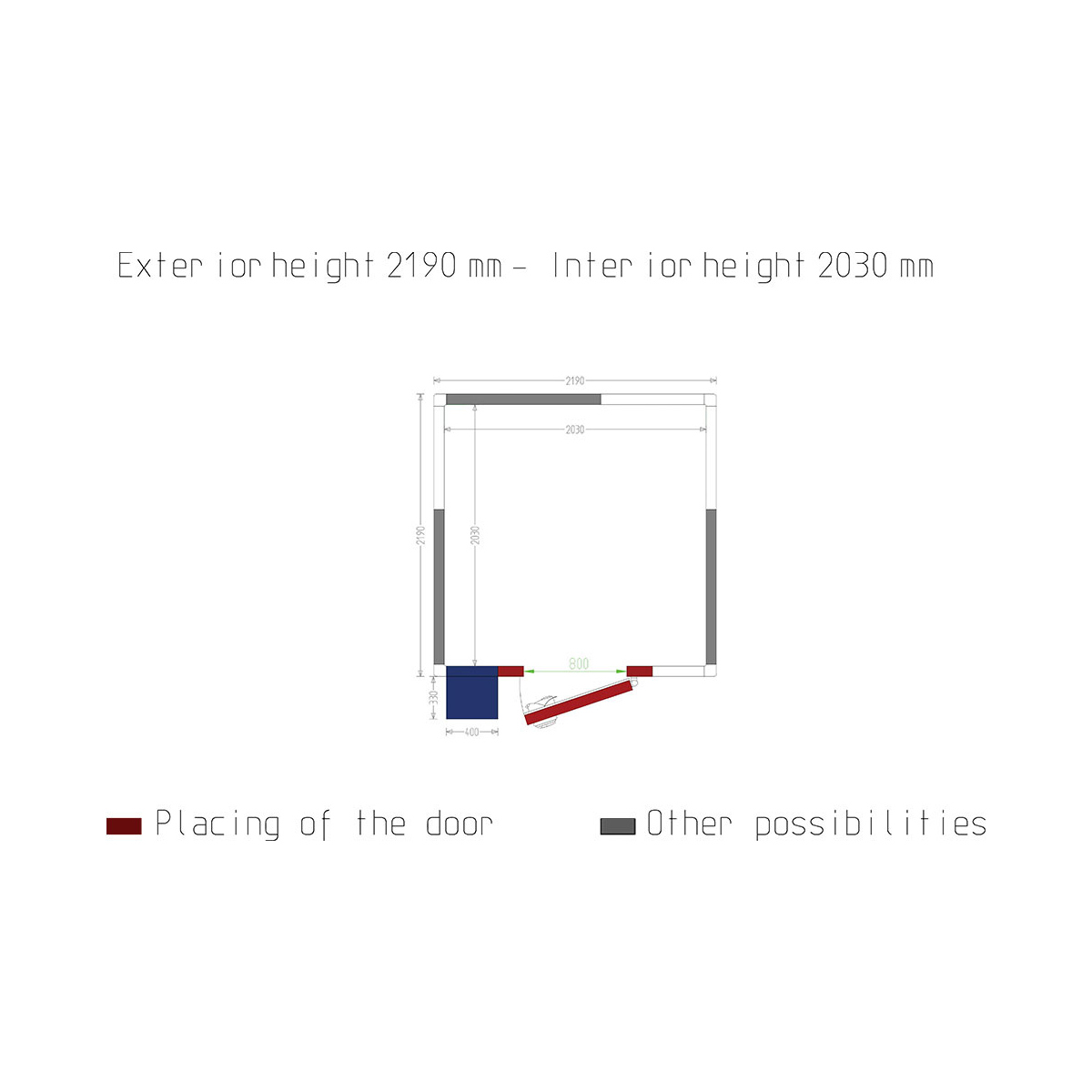 image kamer iso 80 met groep, afm. int. 2030 x 2030 x h2030mm (8,37m³) 1