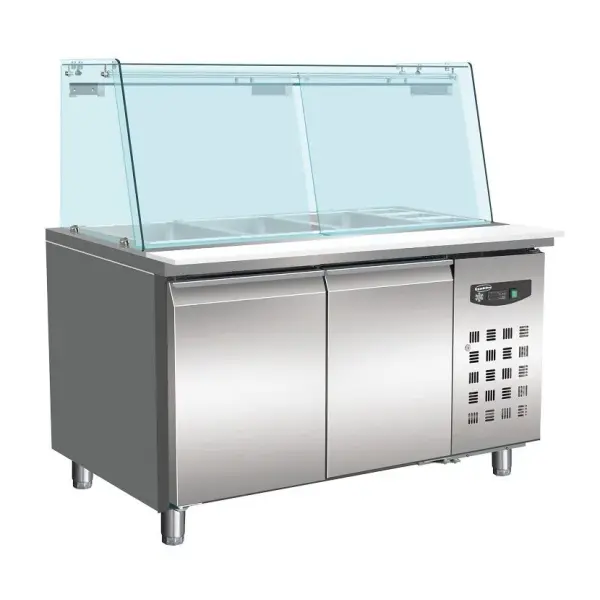 700 KOELWERKBANK GLAS RECHT 2 DEUREN 3X 1/1 + 3X 1/6 GN PAN - Main Image