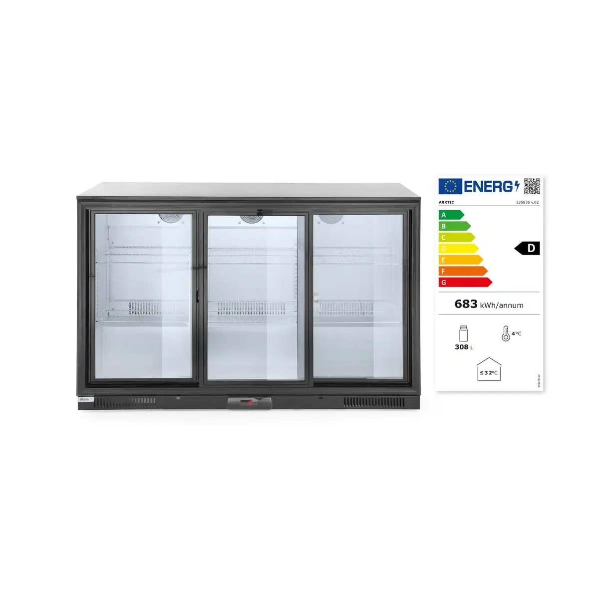 backbar koelkast met drie schuifdeuren, arktic, 254l, zwart, 220-240v/160w, 1350x520x(h)865mm - image 2