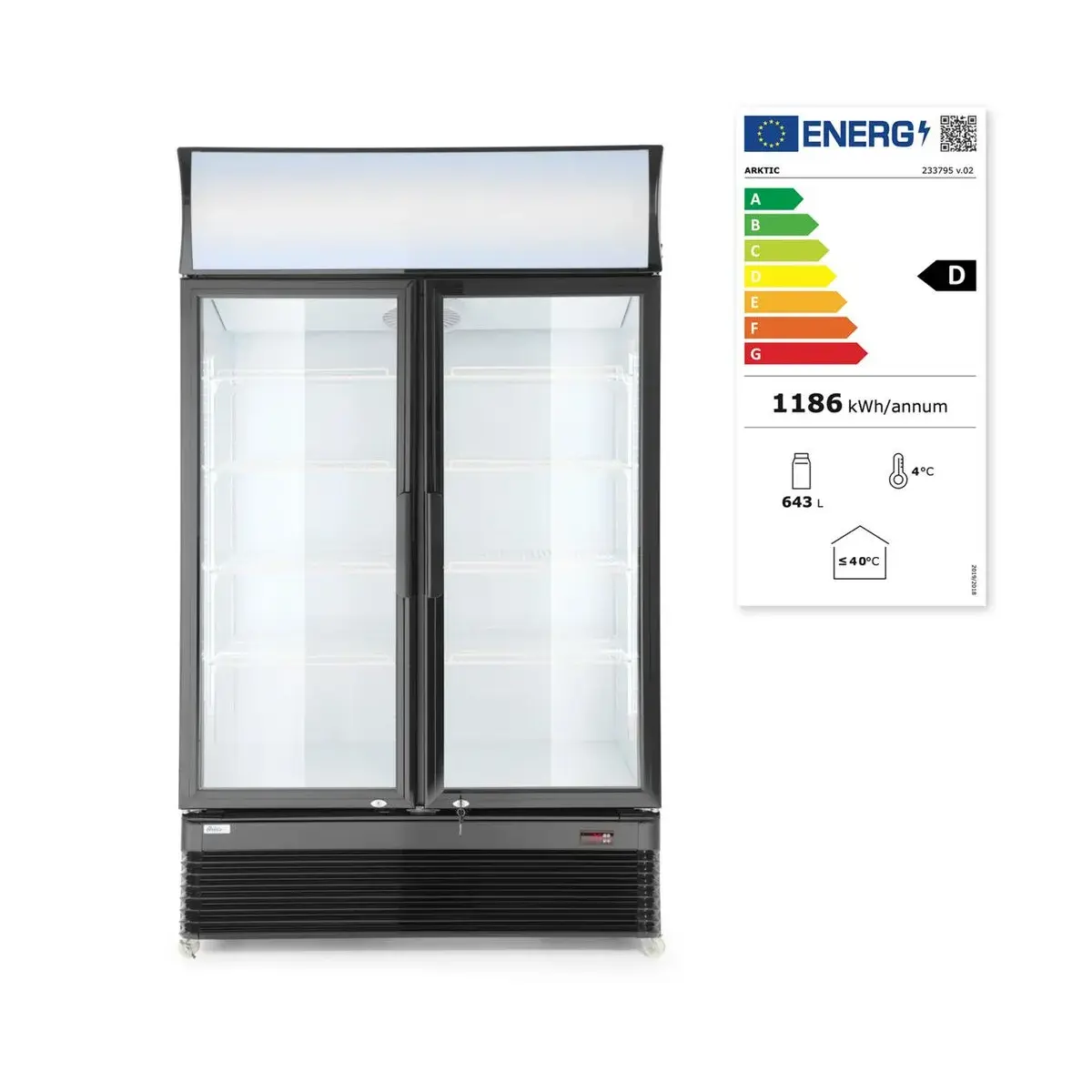 backbar koelkast met lichtbak, dubbele deur, arktic, 512l, zwart, 220-240v/510w, 1120x585x(h)1900mm - image 2
