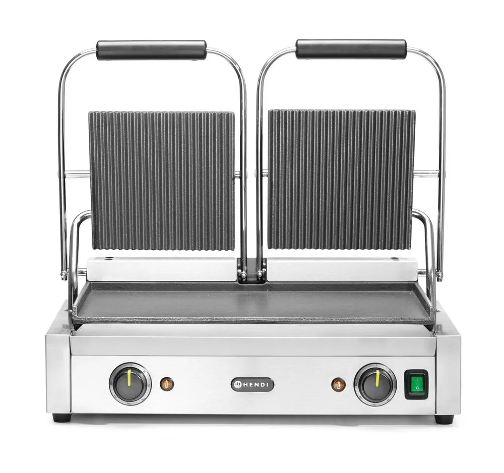 Contactgrill - dubbele versie, HENDI, boven geribd, onder glad, 230V/3600W, 570x375x(H)216mm - Main Image contactgrill - dubbele versie, hendi, boven geribd, onder glad, 230v/3600w, 570x375x(h)216mm - main image