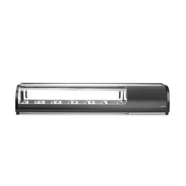 Sushi display, Arktic, Inclusief containers: 6x GN 1/3 (H) 40 mm., GN 1/3, Zwart, 220-240V/190W, 1529x426x(H)296mm - Main Image