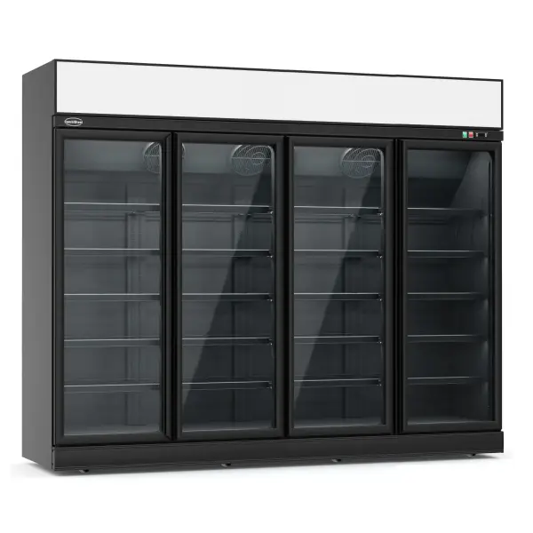 VRIESKAST 4 GLASDEUREN ZWART INS-2060F BL *TRANSPORT OP AANVRAAG* **Let op, er is sprake van een hogere inschakelstroom waardoor een automaat met C karakteristiek noodzakelijk is.** - Main Image