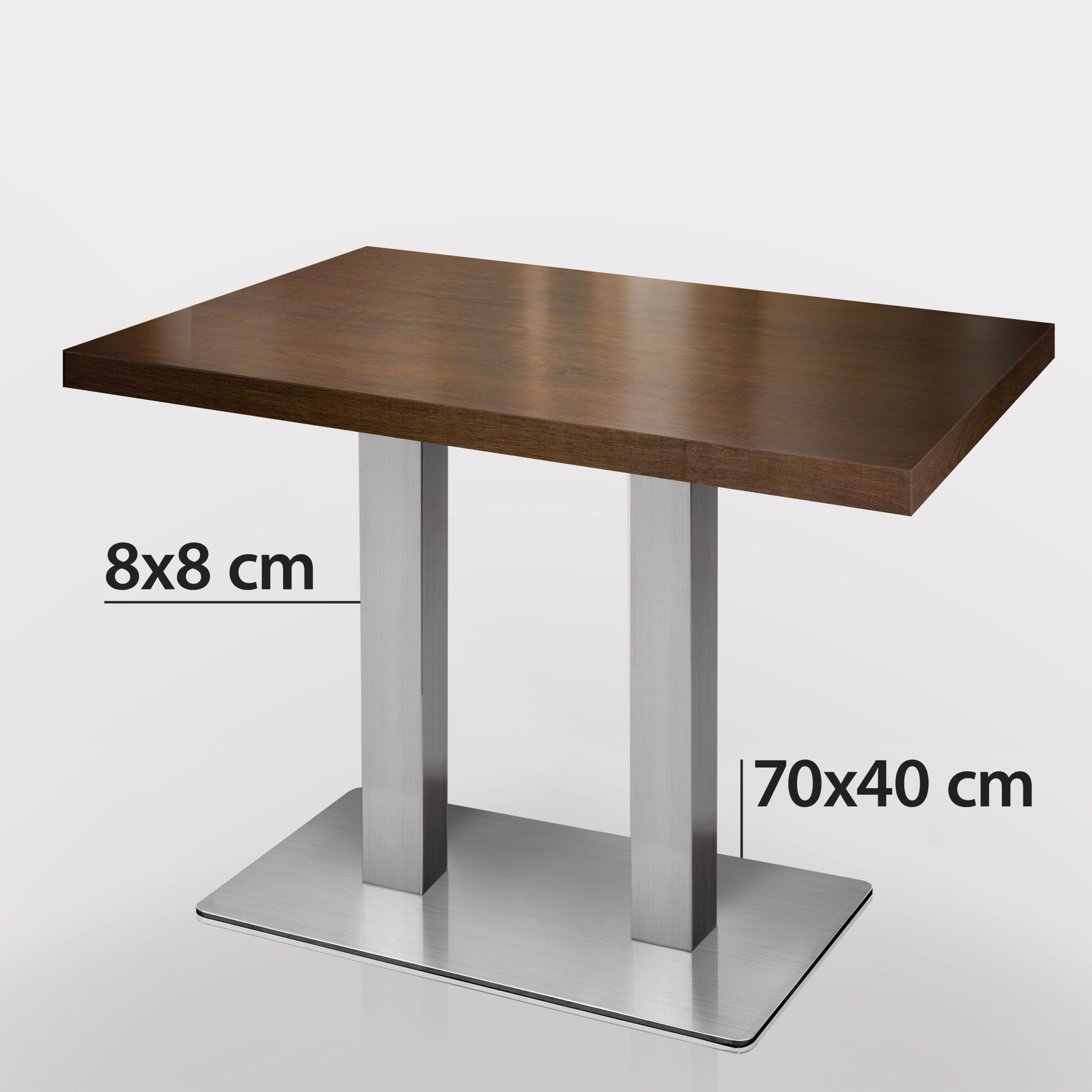 Tafel Rechthoek Walnoot met RVS onderstel 120cm x 70cm
