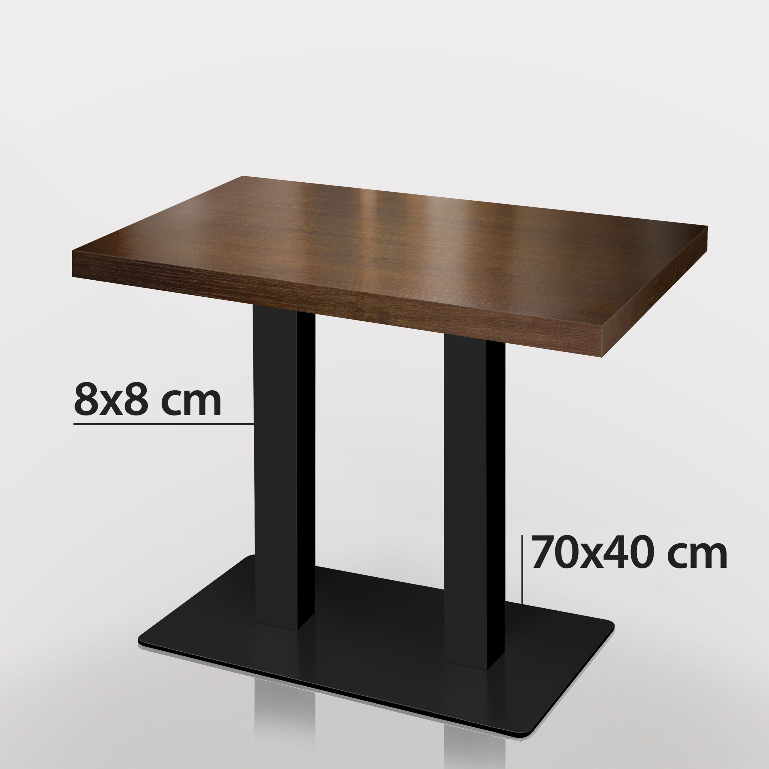 Tafel Rechthoek Walnoot met Zwart onderstel 120cm x 70cm