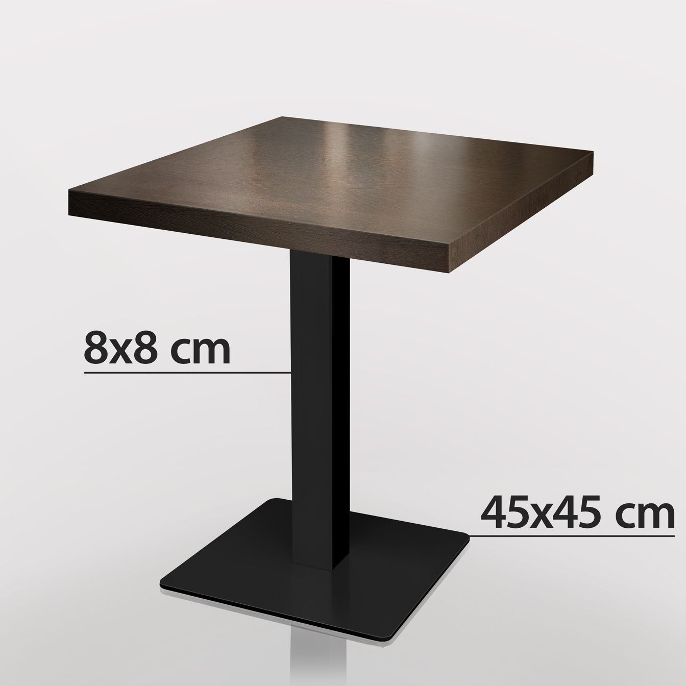 Tafel Vierkant Wenge met Zwart onderstel 70cm x 70cm