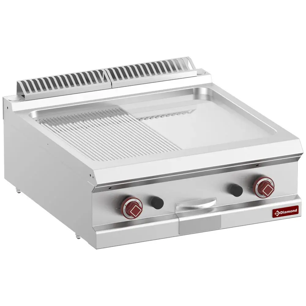 Braadplaat op gas, 1/2 ger. 1/2 vlak, hard verchroomde , mod. 1/1 -Top- - Main Image